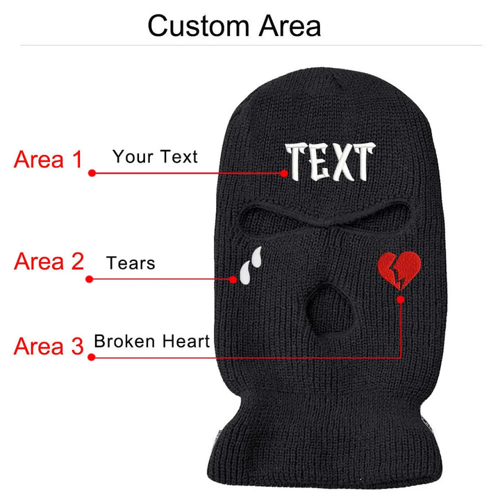 Custom Balaclava Text Logo Name Embroidery 3-Hole