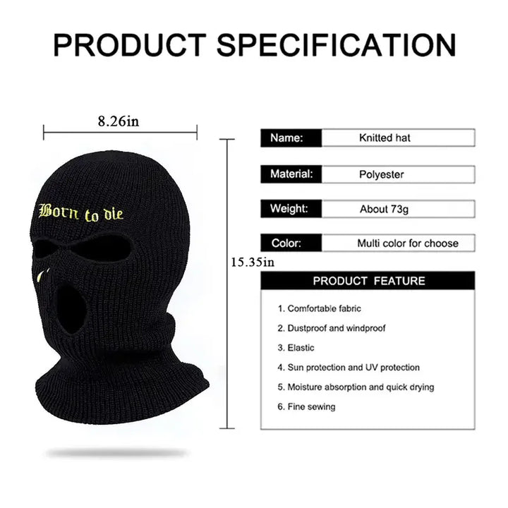 1pcs Embroidery Ski Mask Winter Balaclava Hat 3-Hole